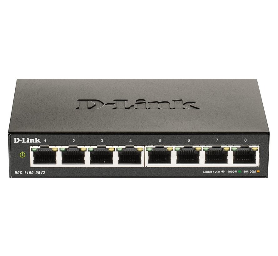 D-Link DGS-1100-08V2 | 8-poorts Gigabit L2 Smart Managed Switch | Fanless | VLAN, QoS, IGMP Snooping