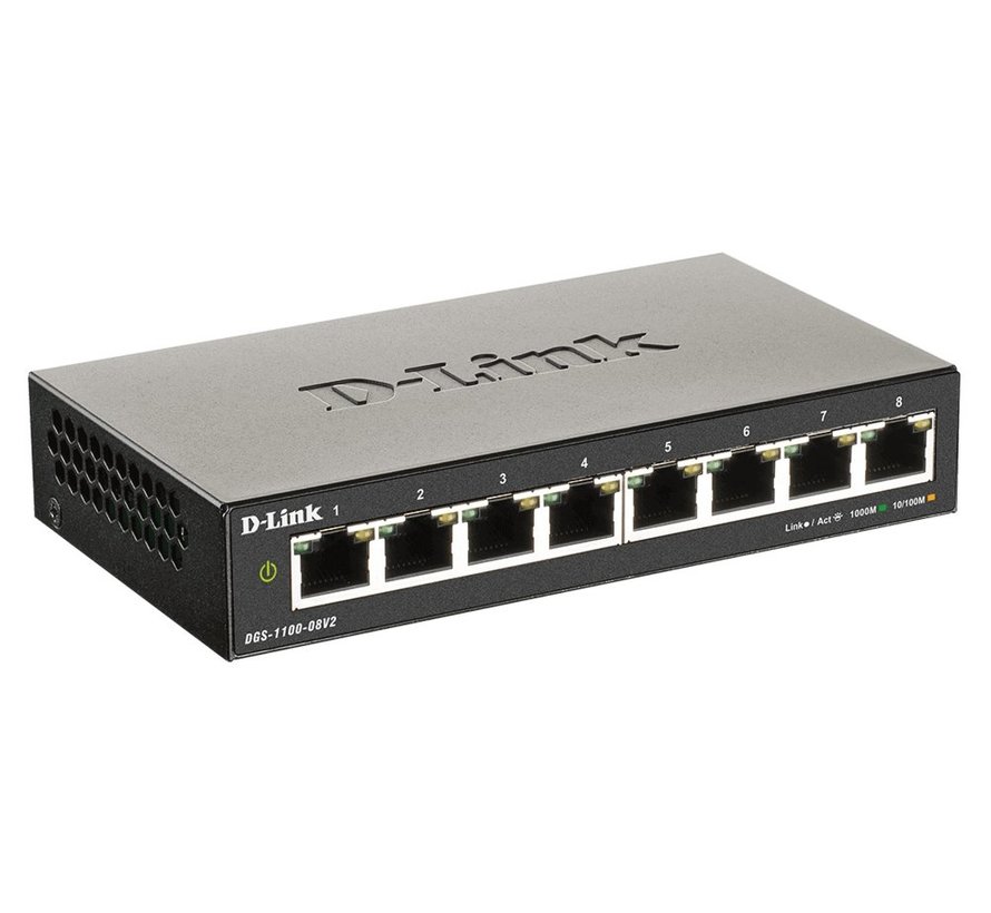 D-Link DGS-1100-08V2 | 8-poorts Gigabit L2 Smart Managed Switch | Fanless | VLAN, QoS, IGMP Snooping