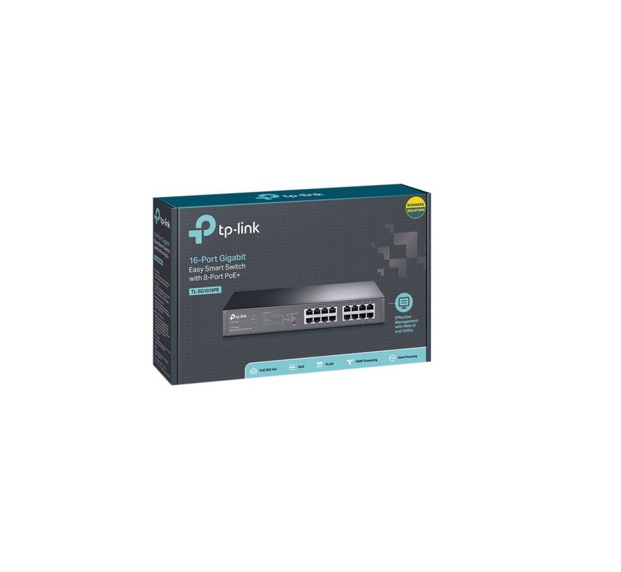 TL-SG1016PE | 16-poorts Gigabit Easy Smart PoE+ Switch | 150W PoE-vermogen | VLAN/QoS | Webbeheer