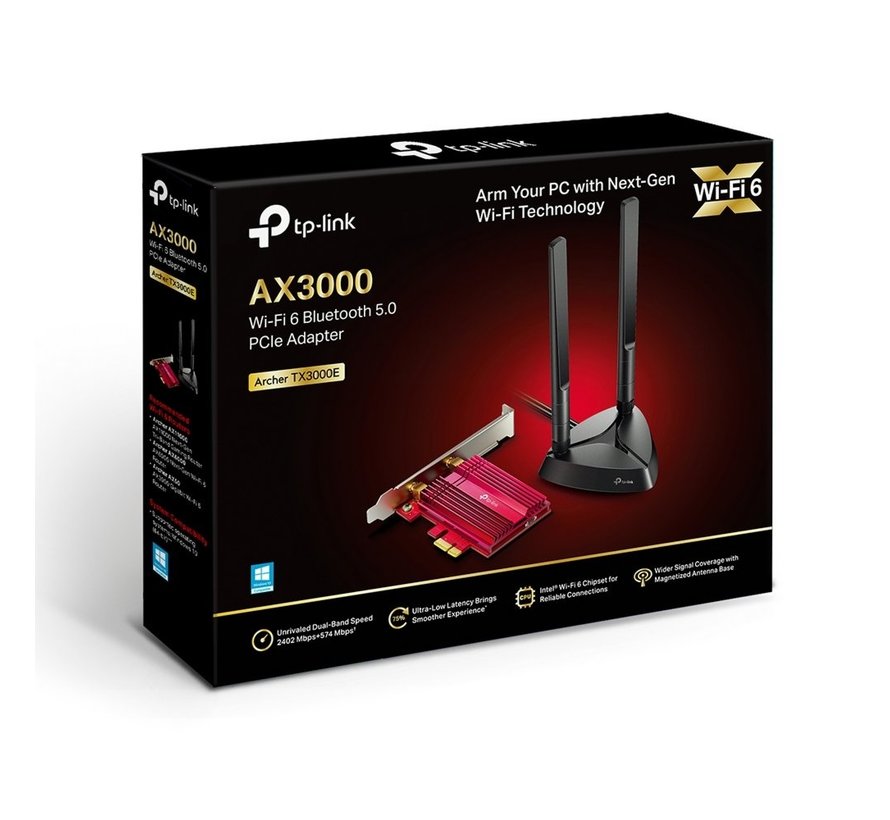 Archer TX3000E | Wi-Fi 6 PCIe Adapter | 2402 Mbps (5 GHz) + 574 Mbps (2,4 GHz) | Bluetooth 5.0 | PCIe x1