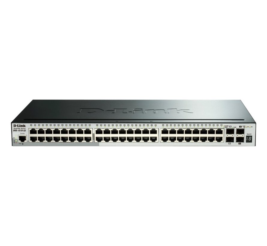 D-Link DGS-1510-20/E | 16-poorts Gigabit L2/L3 Smart Managed Switch | 2x SFP | 2x 10G SFP+ | 76 Gbps switchingcapaciteit | Rackmount 1U | Grijs