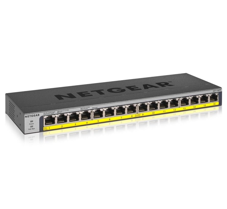 NETGEAR GS116PP Unmanaged Gigabit Ethernet (10/100/1000) Power over Ethernet (PoE) Zwart