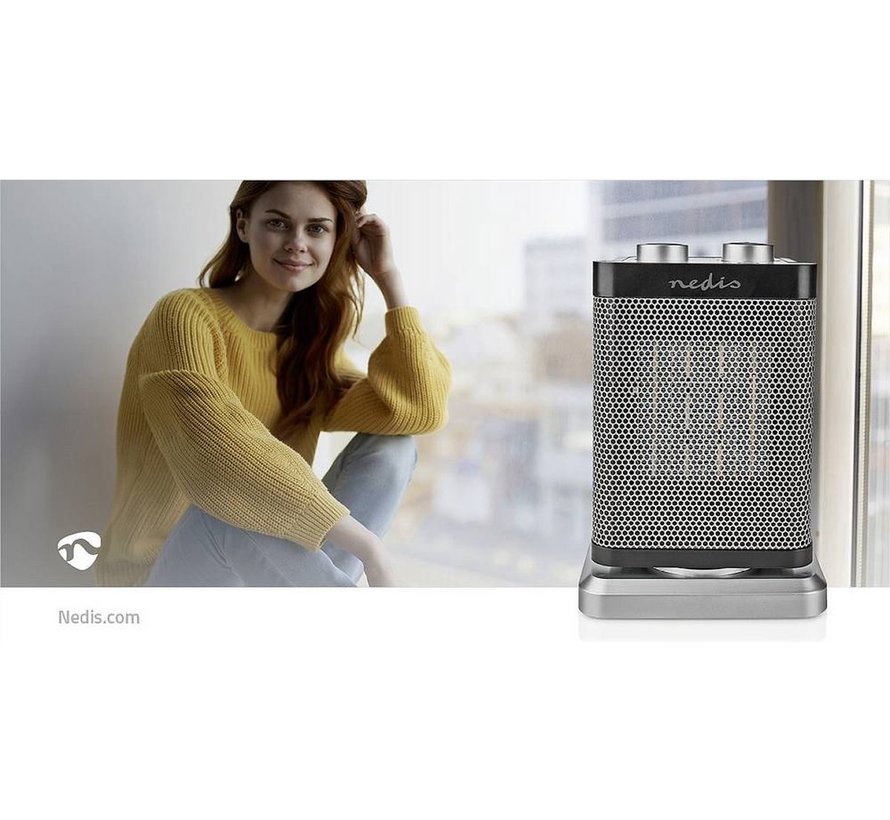 Nedis Keramische PTC-Ventilatorkachel | 1000 / 1500 W | 2 Verwarmingsmodi | Instelbare thermostaat | Draait automatisch | Oververhittingsbeveiliging | Omvalpreventie