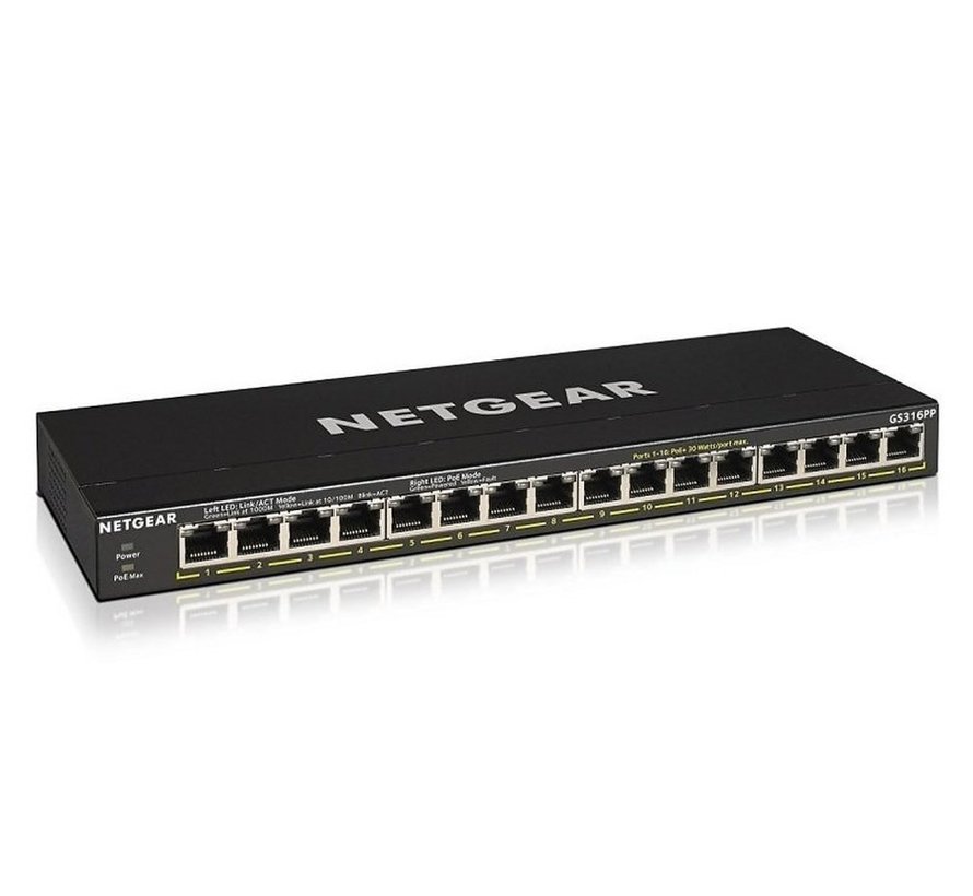 NETGEAR GS316PP | Unmanaged | Gigabit Ethernet (10/100/1000 Mbps) | Power over Ethernet (PoE)