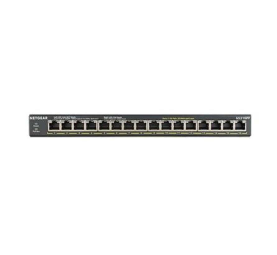 NETGEAR GS316PP | Unmanaged | Gigabit Ethernet (10/100/1000 Mbps) | Power over Ethernet (PoE)