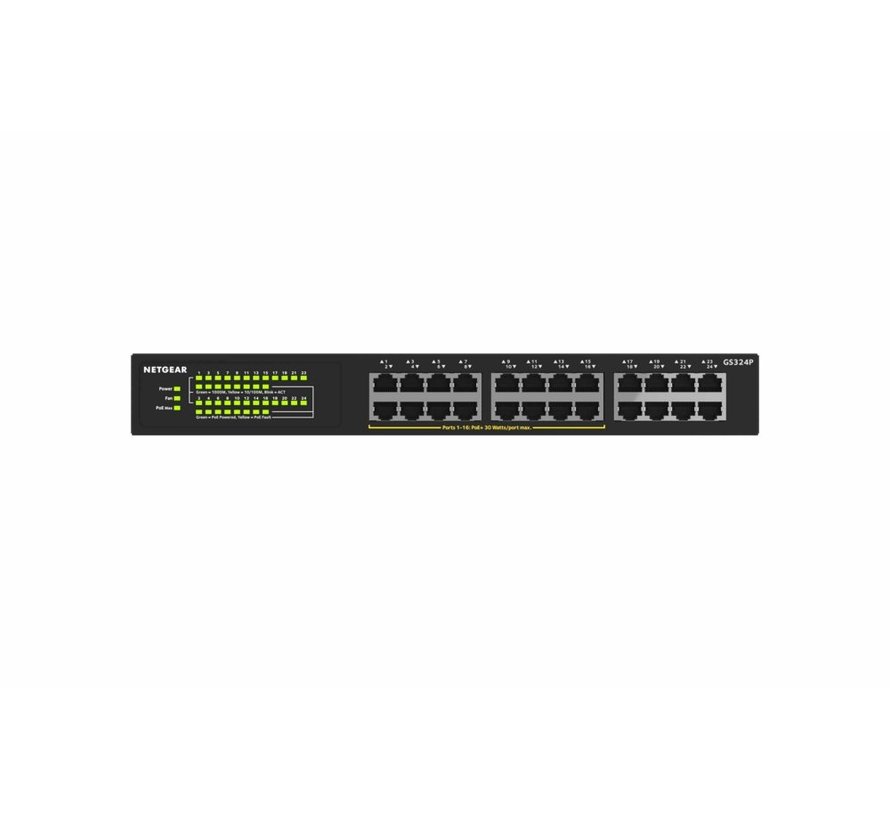 NETGEAR GS324P | Unmanaged | Gigabit Ethernet (10/100/1000 Mbps) | Power over Ethernet (PoE) | 1U