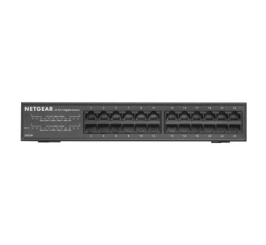 NETGEAR GS324 | 24-Poorts Unmanaged Gigabit Switch | Ventilatorloos | Rackmount | Zwart