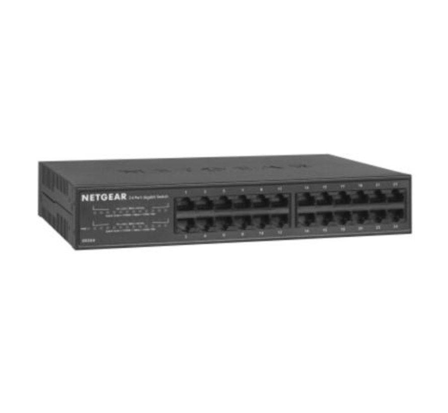 NETGEAR GS324 | 24-Poorts Unmanaged Gigabit Switch | Ventilatorloos | Rackmount | Zwart