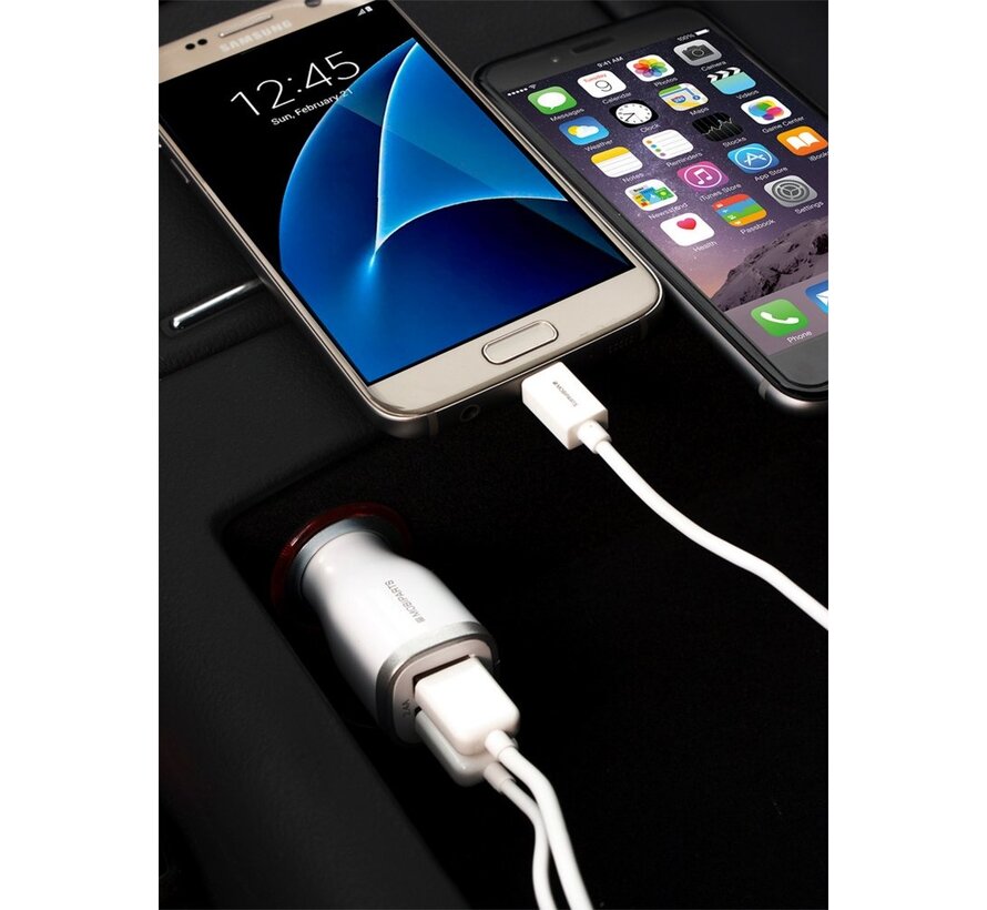 Car Charger | Dual USB-A Autolader 24W / 4.8A | Wit