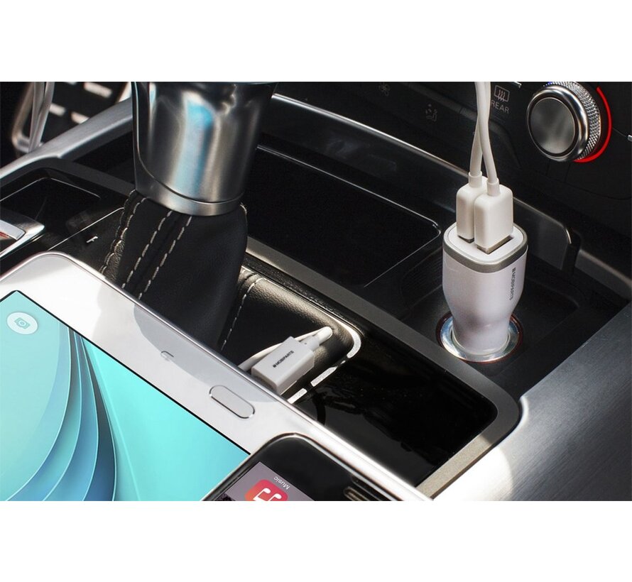 Car Charger | Dual USB-A Autolader 24W / 4.8A | Wit
