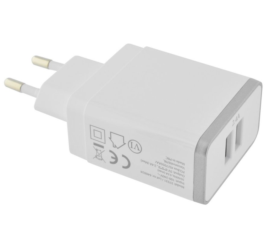 Wall Charger | Dual USB-A Oplader 12W / 2.4A | Wit