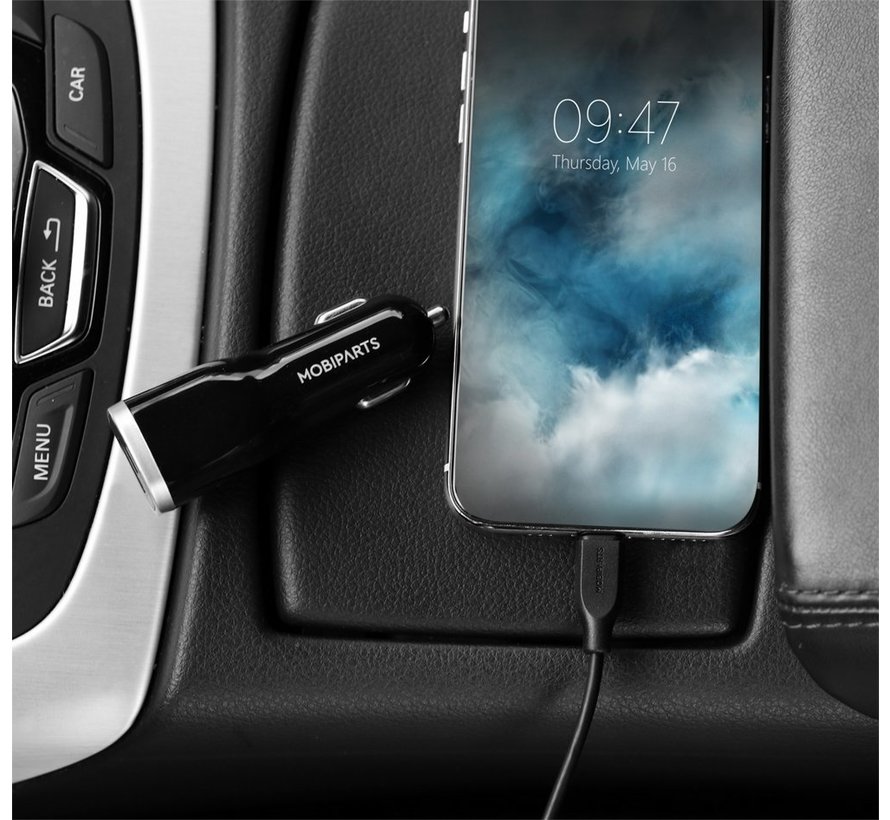 Car Charger Dual USB-A en USB-C 2.4A Black