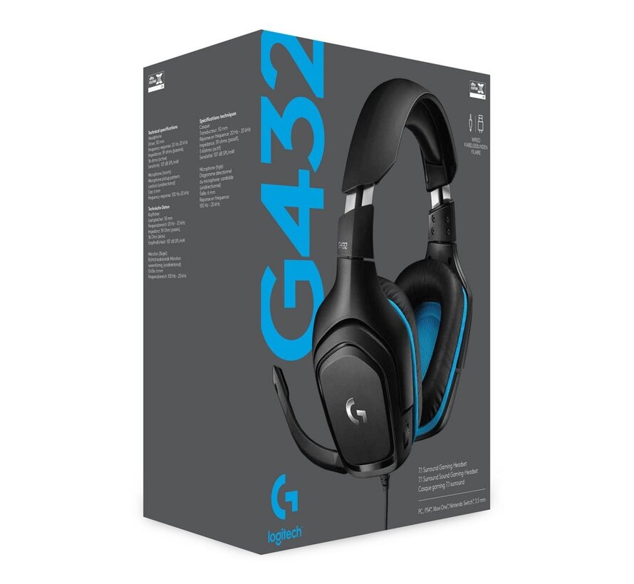G432 | Bedrade Over-ear Gaming Headset 3.5mm Connector | 7.1 Surround | Zwart/Blauw
