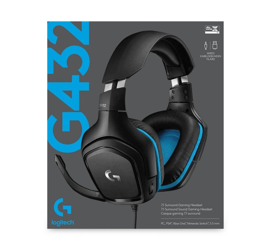 G432 | Bedrade Over-ear Gaming Headset 3.5mm Connector | 7.1 Surround | Zwart/Blauw