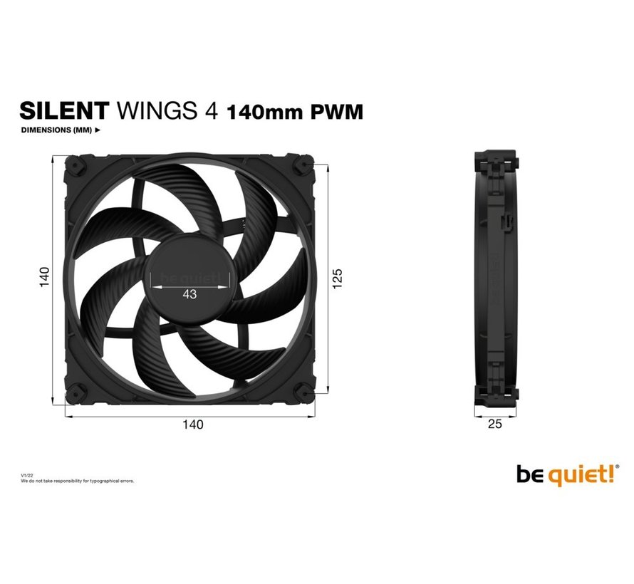 SILENT WINGS 4 | 140mm PWM Computer behuizing Ventilator 14 cm Zwart 1 stuk(s)