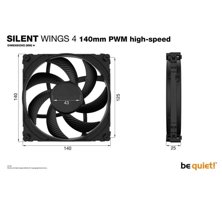 SILENT WINGS 4 | 140mm PWM Computer behuizing Ventilator 14 cm Zwart 1 stuk(s)