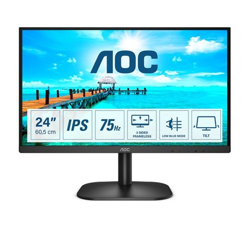AOC 24B2XH/EU 23.8" | 1920x1080 IPS | 75Hz | Ingebouwde Speakers | VESA-montage | Slank Design | Monitor