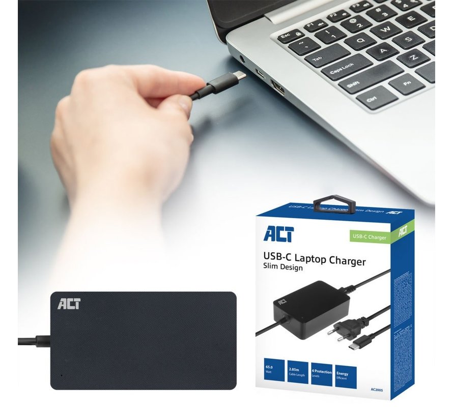 AC2005 | Universele USB-C Notebook Lader | 65 Watt PDP | 2,75 Meter