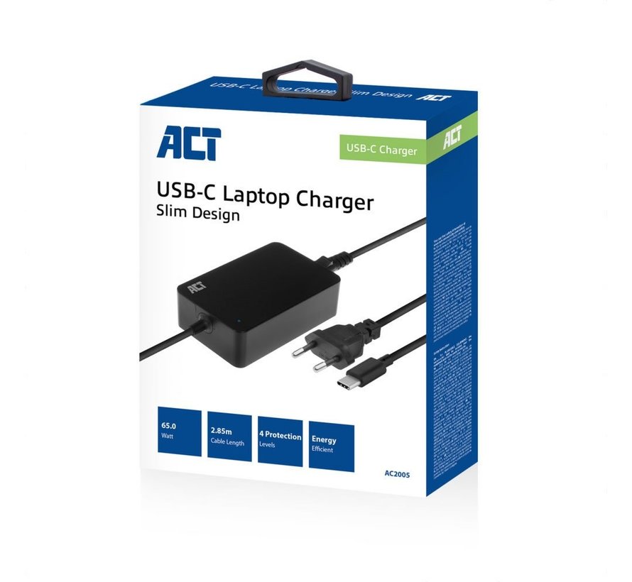 AC2005 | Universele USB-C Notebook Lader | 65 Watt PDP | 2,75 Meter