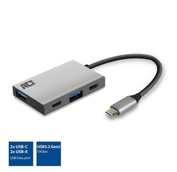 ACT AC7070 USB-C Hub 4 port met 2x USB-C en 2x USB-A, SuperSpeed 10Gbit/s