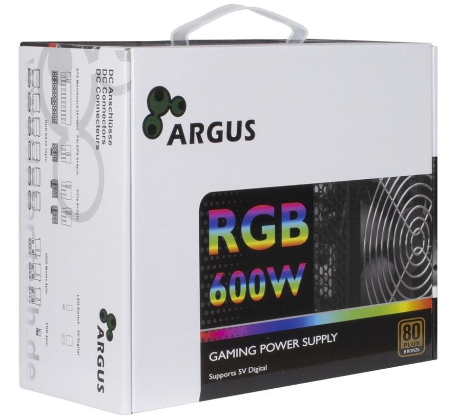 Argus RGB-600W II power supply unit 20+4 pin ATX ATX Zwart