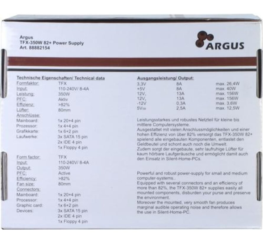 Argus TFX-350W | 350 Watt TFX PSU | Power Supply | Voeding