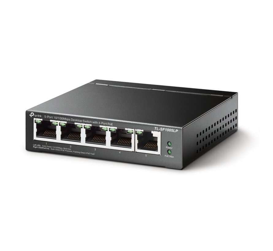TL-SF1005LP | Unmanaged | Fast Ethernet (10/100 Mbps) | Power over Ethernet (PoE) | Zwart