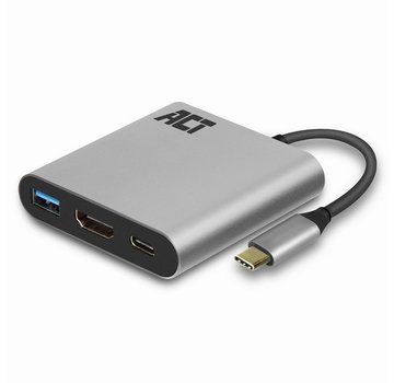 ACT AC7022 USB-C naar HDMI female adapter met PD Pass-Through 60W, 4K, USB-A