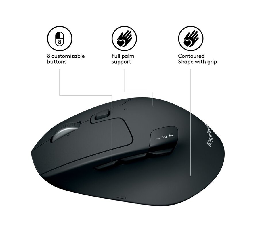 M720 Triathlon | Draadloze Muis | Rechtshandig | RF + Bluetooth | 1000 DPI | Zwart