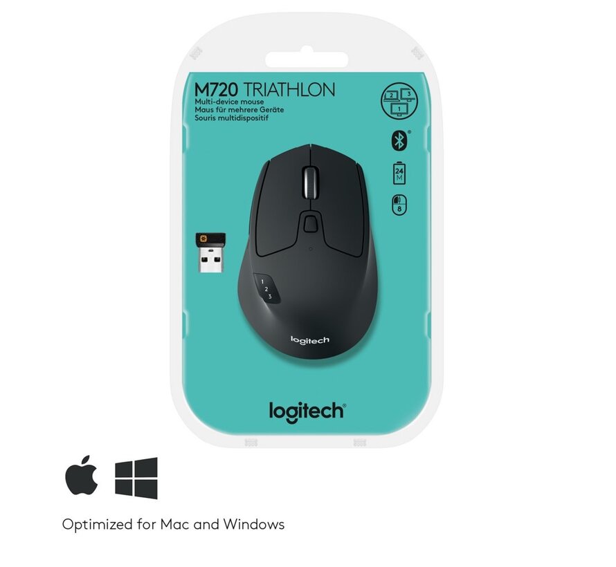 M720 Triathlon | Draadloze Muis | Rechtshandig | RF + Bluetooth | 1000 DPI | Zwart