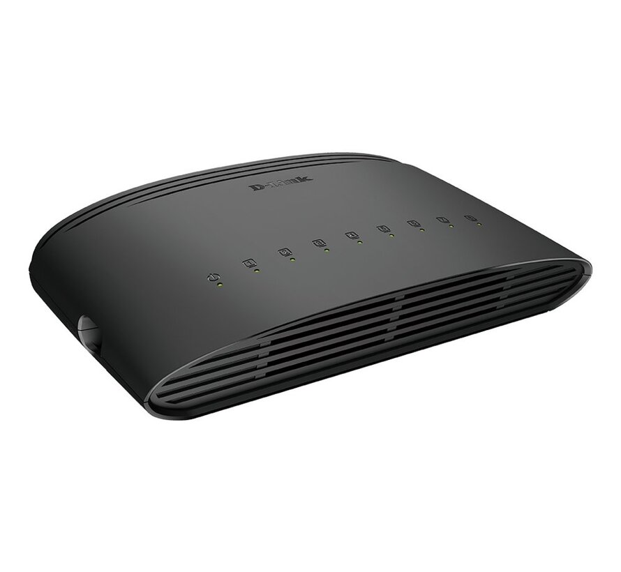 D-Link DGS-1008D/E | Unmanaged L2 Switch | 8 Poorten | Gigabit Ethernet (10/100/1000 Mbps) | Zwart