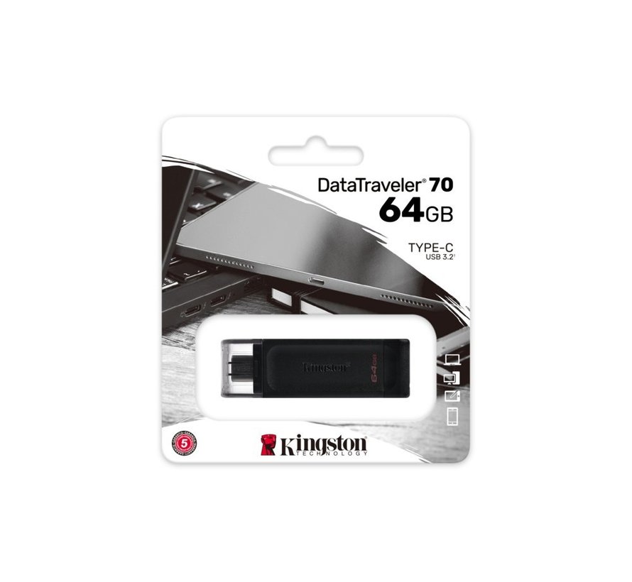DataTraveler 70 | 64GB USB-C 3.2 Flash Drive | Zwart