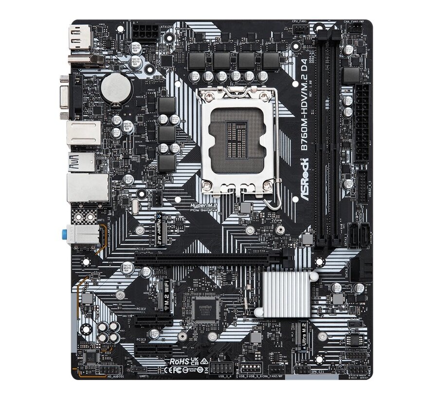 B760M-HDV/M.2 D4 | Socket LGA 1700 | Intel B760 | 2xDDR4 | Micro-ATX | Moederbord