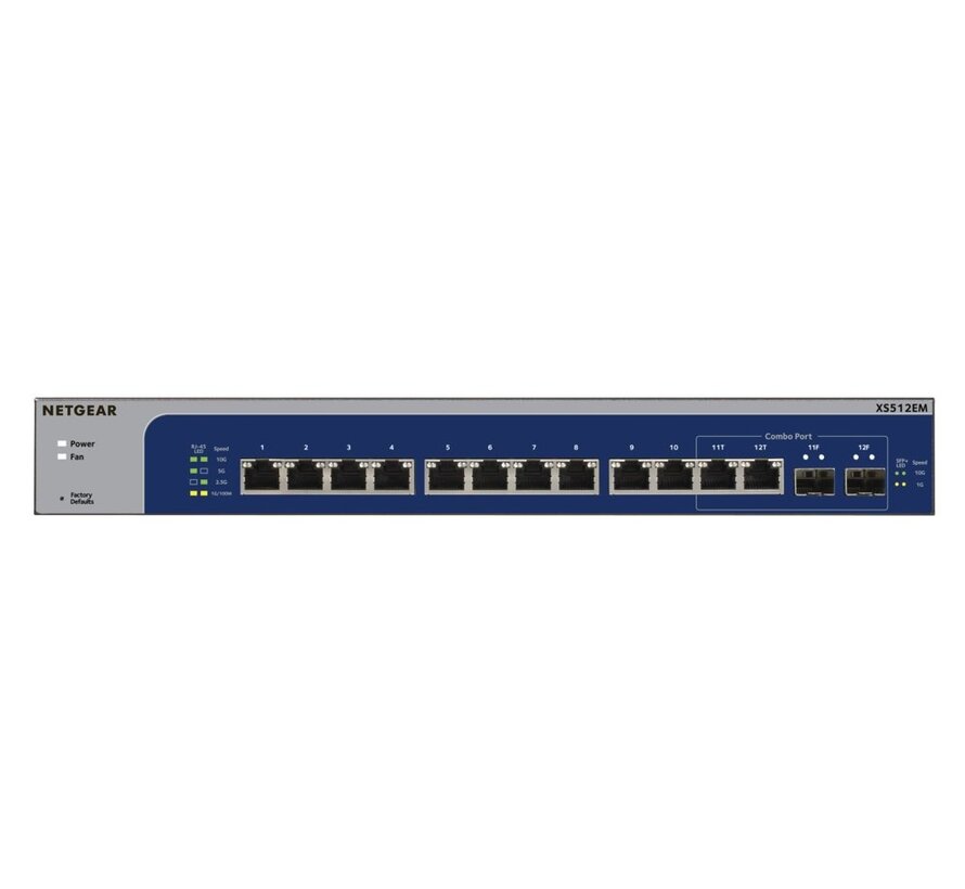 NETGEAR XS512EM | Managed L2 Switch | 12 Poorten | 10G Ethernet (100/1000/10000 Mbps) | 1U | Blauw/Grijs