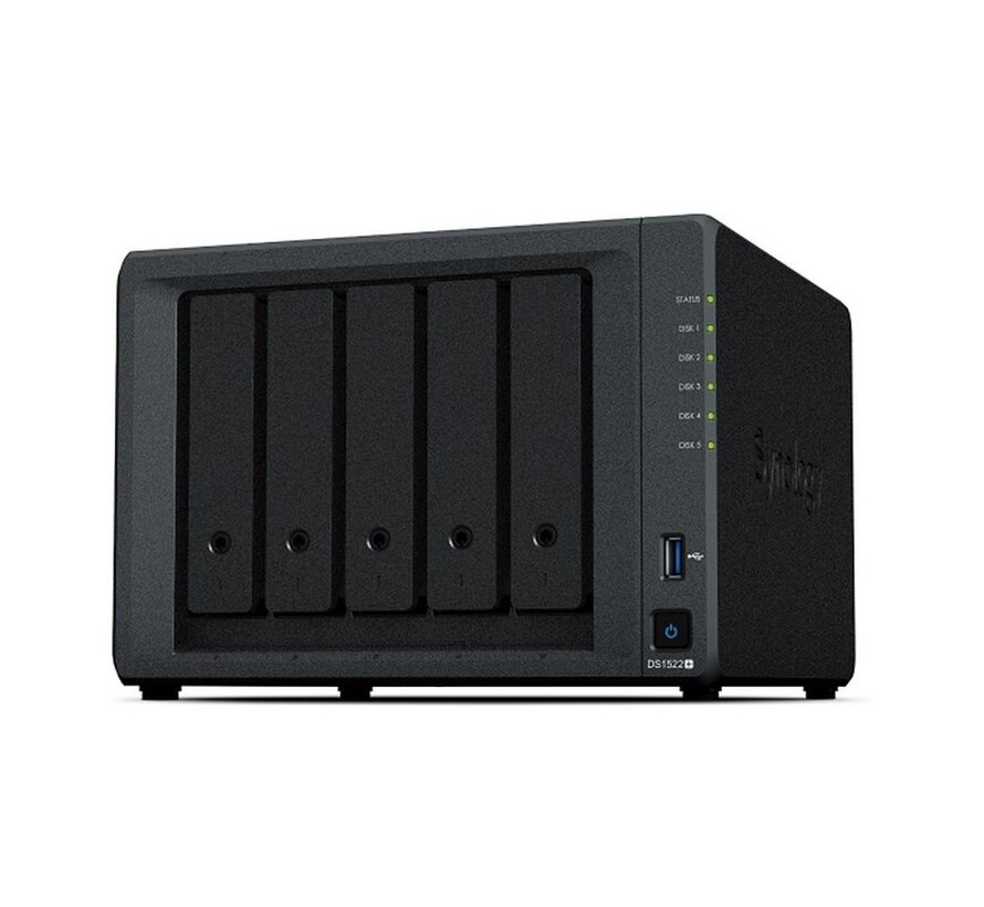 DiskStation DS1522+ NAS | 5 Drive Bays | AMD Ryzen R1600 | 4x Gigabit Ethernet | Desktop | Zwart