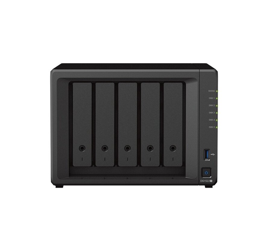 DiskStation DS1522+ NAS | 5 Drive Bays | AMD Ryzen R1600 | 4x Gigabit Ethernet | Desktop | Zwart