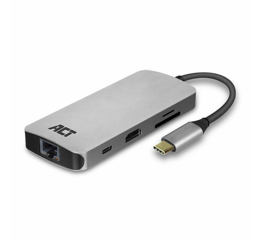 AC7041 USB-C naar HDMI multiport adapter met ethernet, USB hub, cardreader en PD pass through