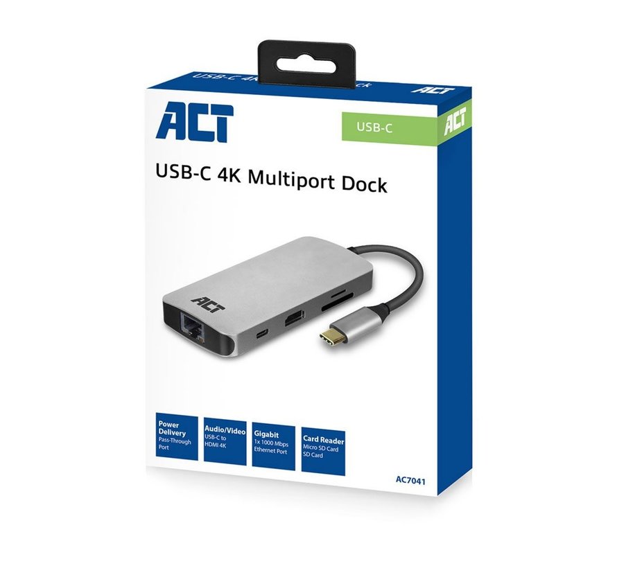 AC7041 USB-C naar HDMI multiport adapter met ethernet, USB hub, cardreader en PD pass through
