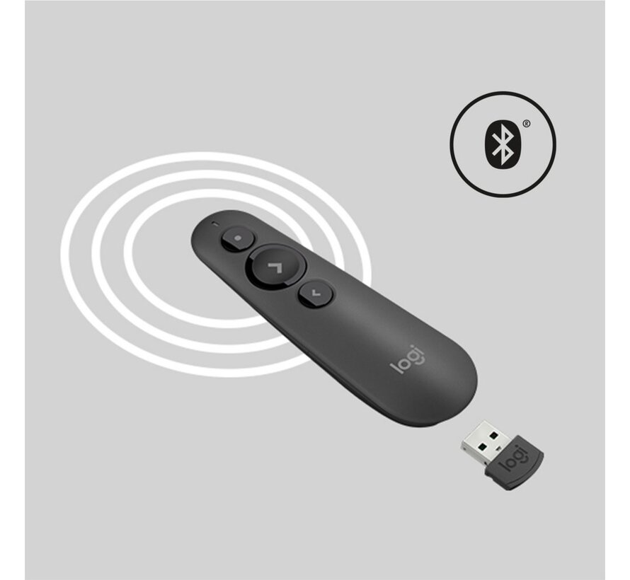 R500 | Draadloze Presenter | Bluetooth/RF | Grafiet | 20 m Bereik | Rood Laser
