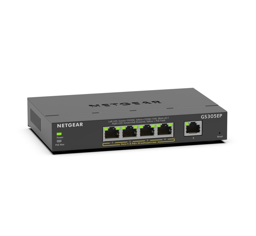 GS305EP Managed L2/L3 Gigabit Ethernet (10/100/1000) Power over Ethernet (PoE) Zwart