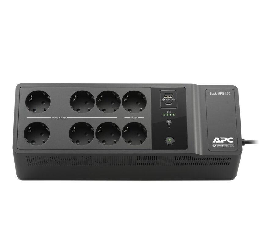 Back-UPS BE850G2-GR | 850 VA | 8 Schuko Stopcontacten (6 op Accu) | USB Type-A & C | AVR Spanningstabilisatie | Bescherming tegen Stroomstoringen