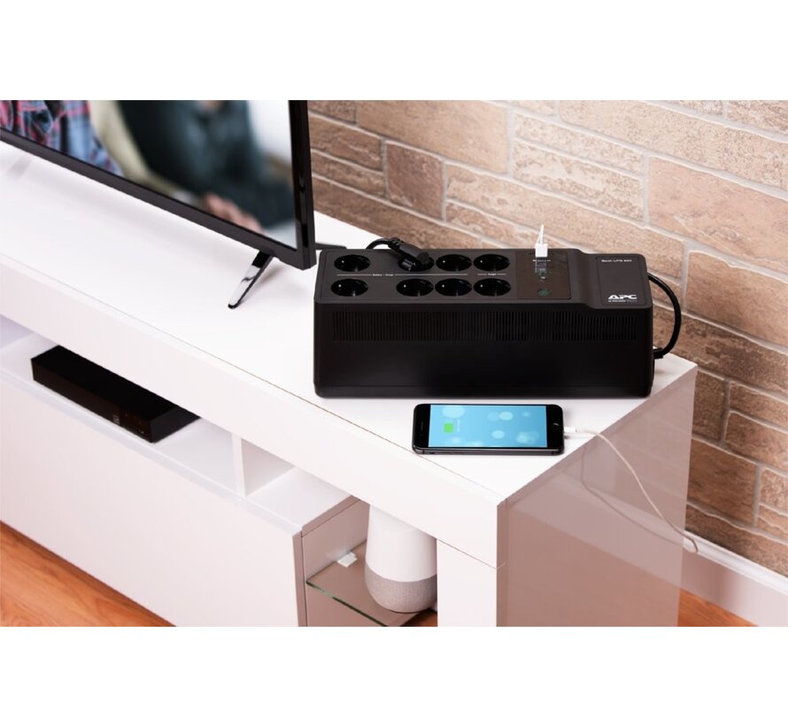 Back-UPS BE850G2-GR | 850 VA | 8 Schuko Stopcontacten (6 op Accu) | USB Type-A & C | AVR Spanningstabilisatie | Bescherming tegen Stroomstoringen