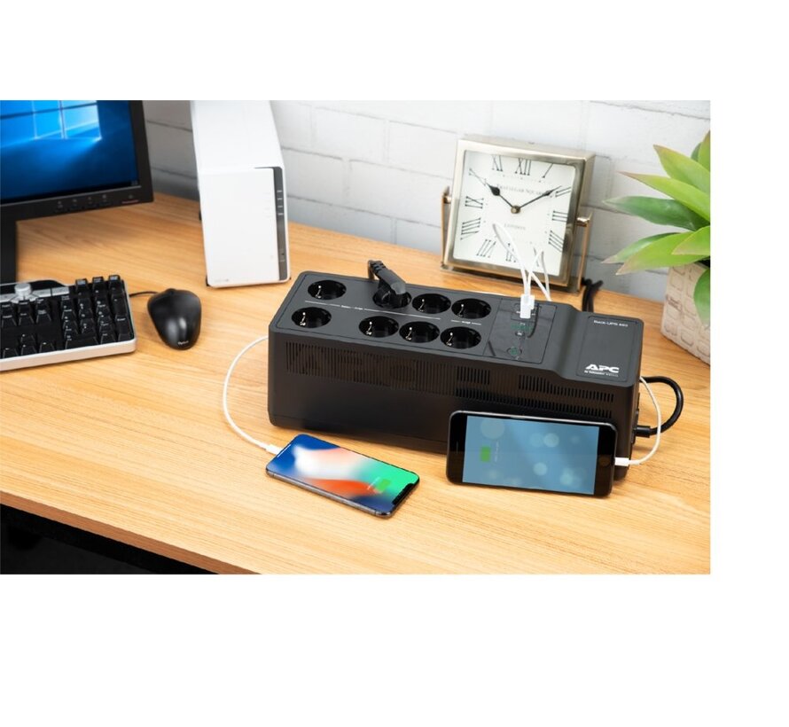 Back-UPS BE850G2-GR | 850 VA | 8 Schuko Stopcontacten (6 op Accu) | USB Type-A & C | AVR Spanningstabilisatie | Bescherming tegen Stroomstoringen