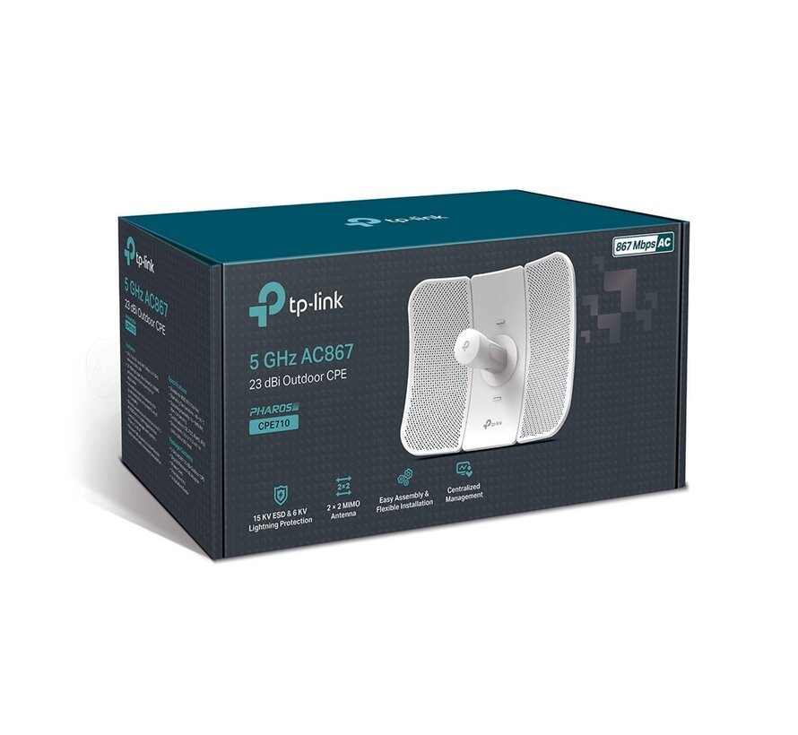 TP‑Link CPE710 | WiFi 5 Outdoor Access Point | 867 Mbit/s | Passief PoE (met Adapter) | Inclusief Mastmontagebeugel
