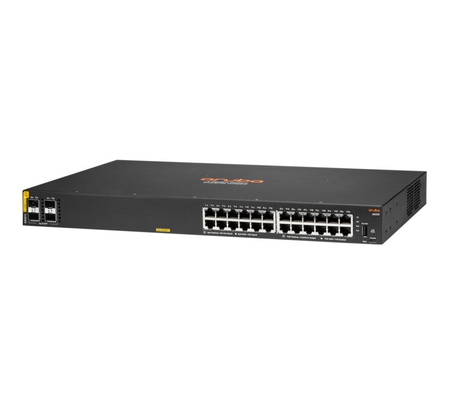 HPE Aruba 6000 24G PoE Switch | Managed L2 | 24 Poorten | Gigabit Ethernet | 4x SFP | 370W PoE Budget | 1U Rackmount