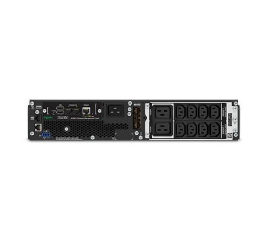 Smart-UPS SRT3000RMXLI-NC | 3000 VA / 2700 W | 2U Rackmount | 8x IEC C13 & 2x IEC C19 Stopcontacten | Zuivere Sinusgolf | Dubbele Conversie Online