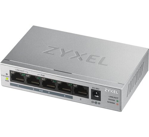 ZyXEL Zyxel GS1005HP | Unmanaged Switch | 5 Poorten | Gigabit Ethernet | PoE | Zilver