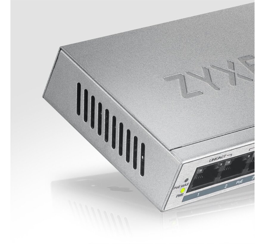 Zyxel GS1005HP | Unmanaged Switch | 5 Poorten | Gigabit Ethernet | PoE | Zilver