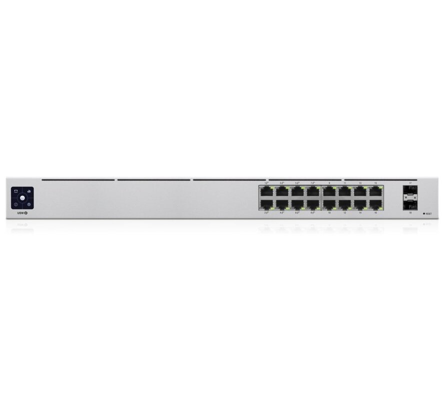 UniFi USW-16-POE Gen2 | 16-poorts Managed L2/L3 Gigabit Switch | 8x PoE+ (802.3at) | 2x SFP | 42W PoE-budget | Fanless | 1U Rackmount