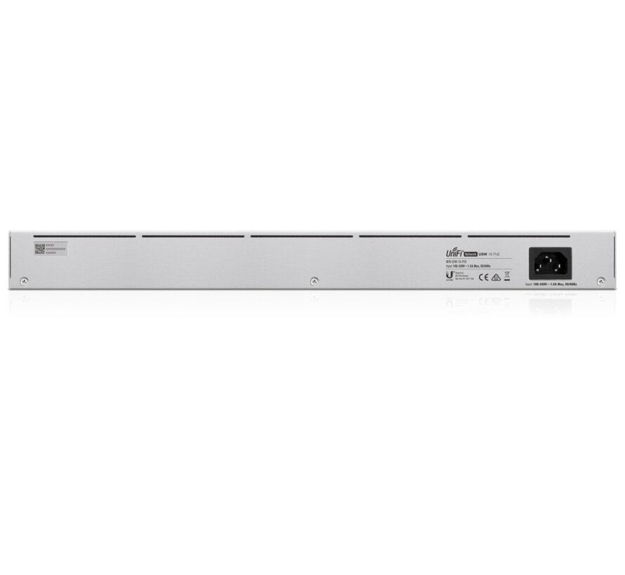 UniFi USW-16-POE Gen2 | 16-poorts Managed L2/L3 Gigabit Switch | 8x PoE+ (802.3at) | 2x SFP | 42W PoE-budget | Fanless | 1U Rackmount